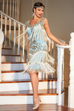 Blue Apricot Gatsby Party Dress with Sequins and Fringes