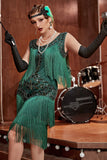 Dark Green Gatsby Party Dress with Sequins and Fringes