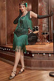 Dark Green Gatsby Party Dress with Sequins and Fringes