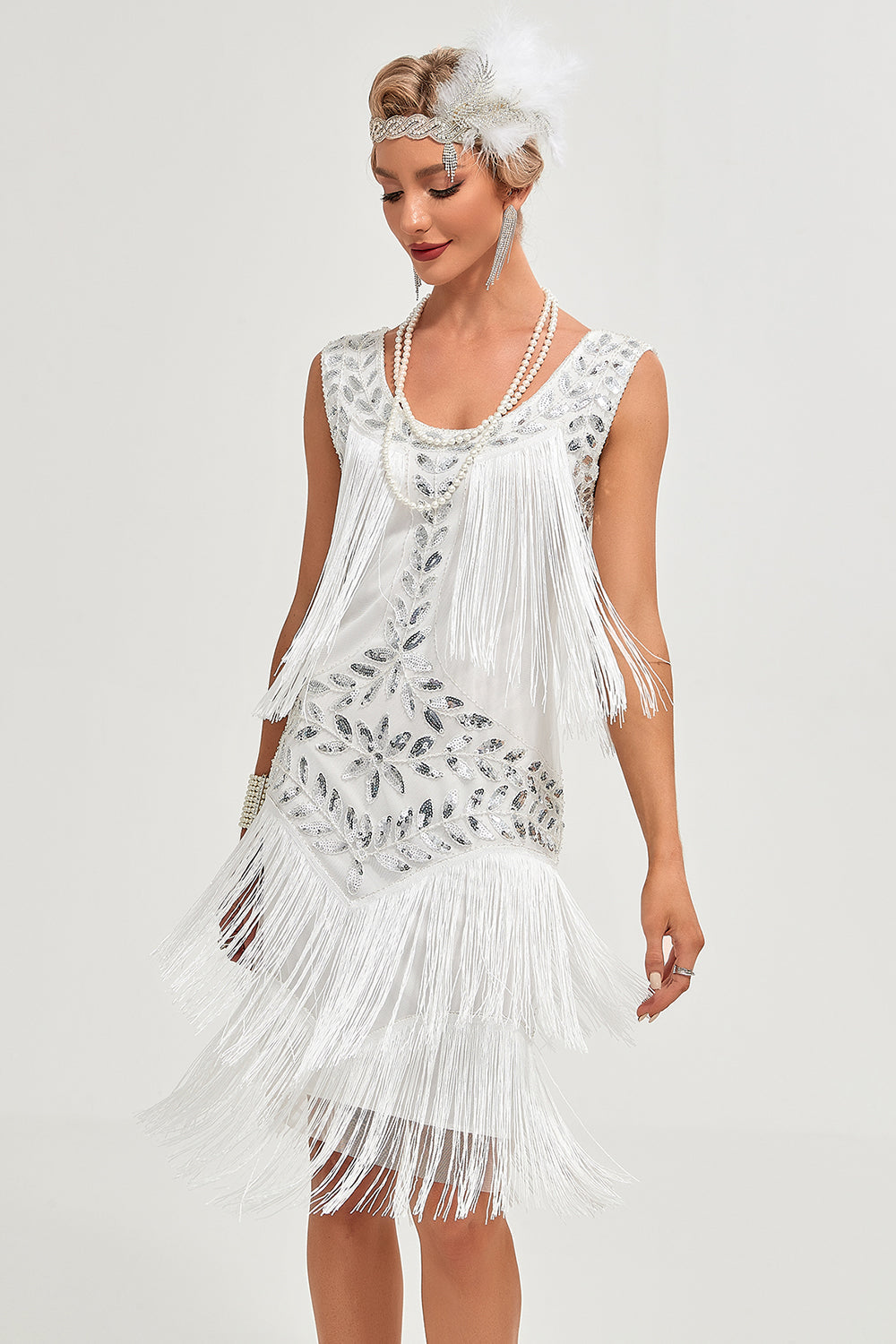 white flapper dress RENT ONLY Chicago Style This White Flapper Dress is a beaded beauty with an intricate and delicate 1920s design that is simply stunning Sexy White Show Time Flapper