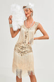 Black Gatsby Flapper Dress with Sequins and Fringes