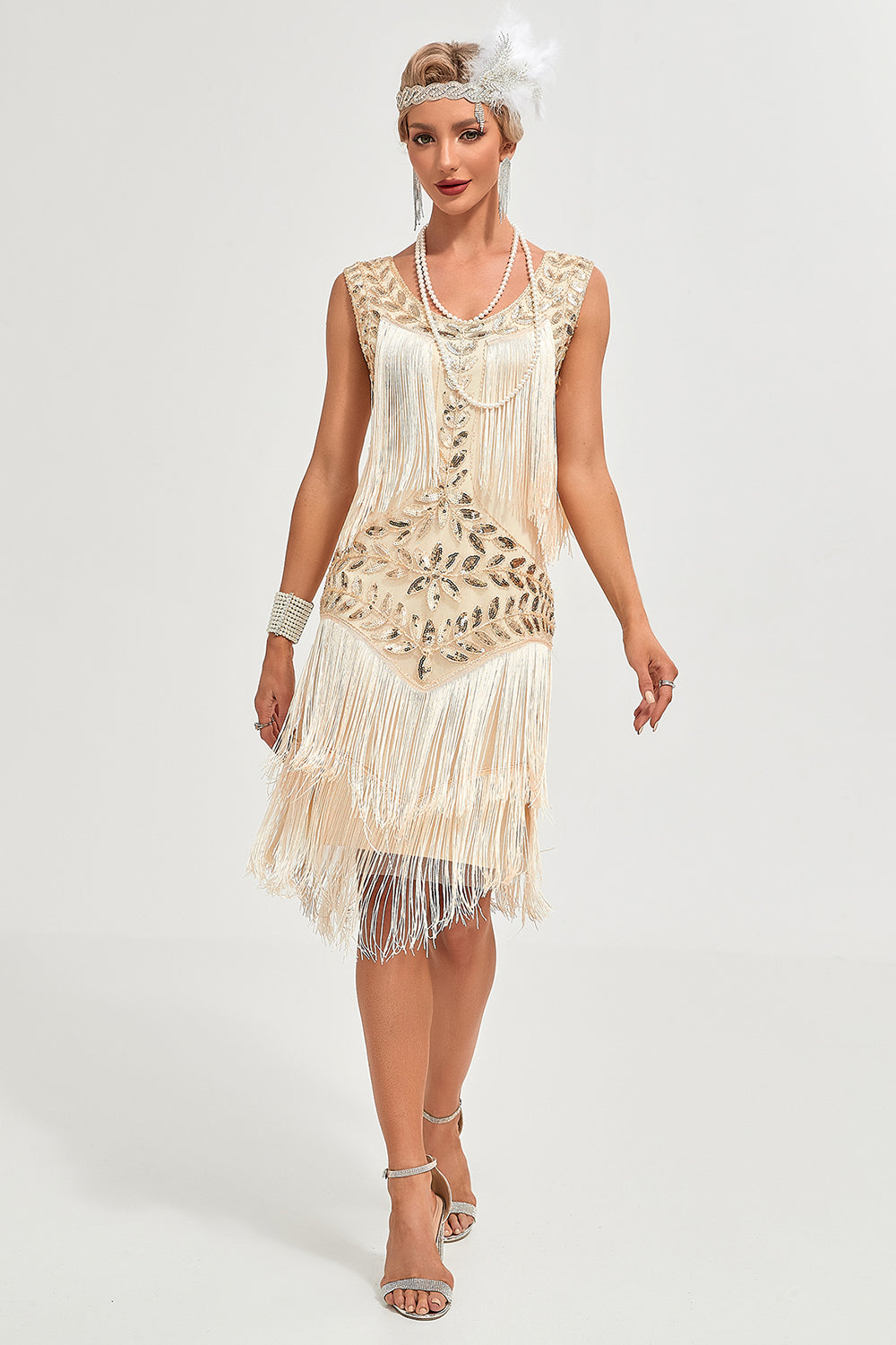 Black Gatsby Flapper Dress with Sequins and Fringes