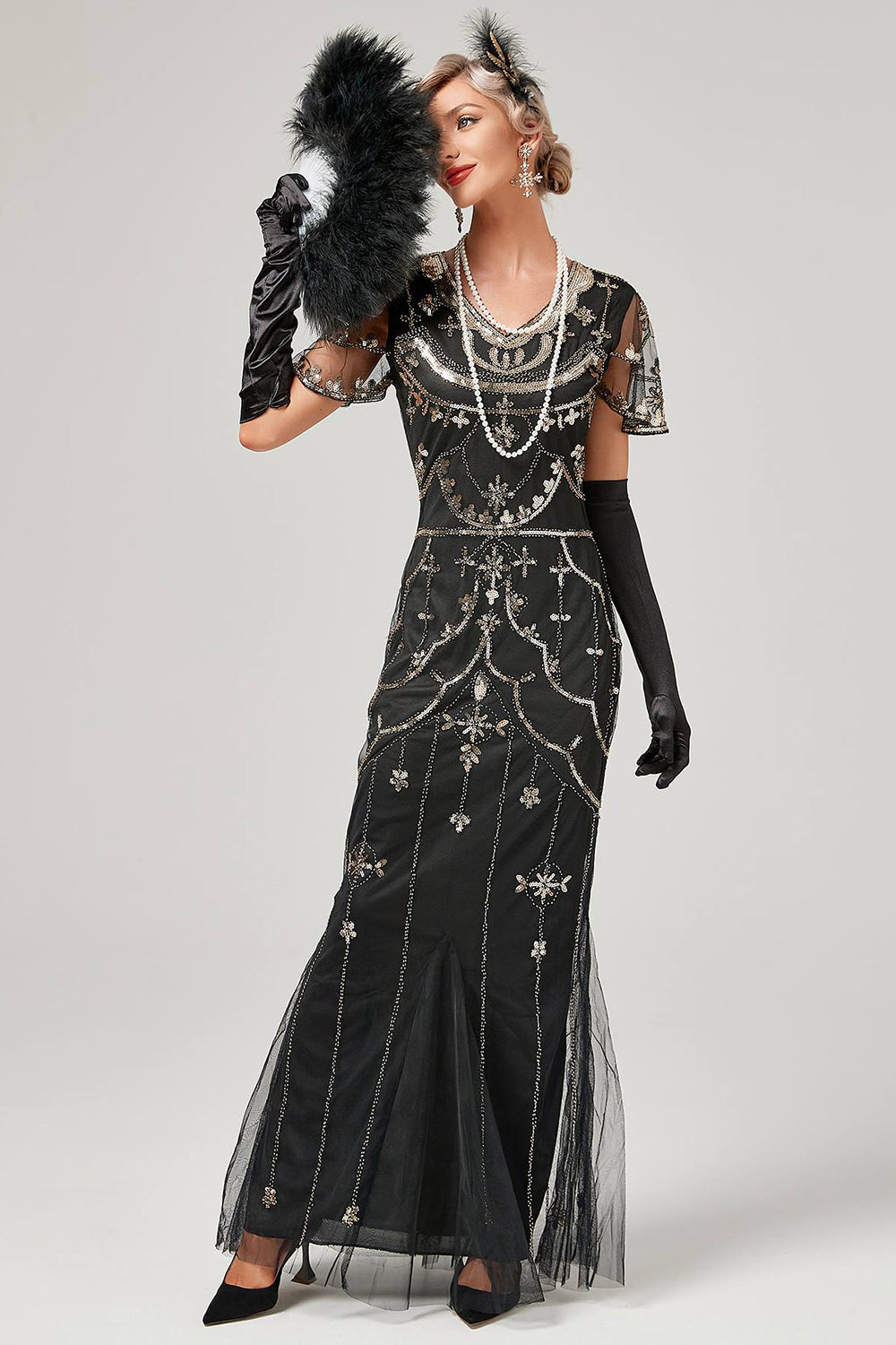 Ivory Mermaid Sequins Long Flapper Formal Dress