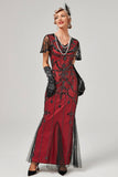 Red Mermaid Sequins Long Flapper Formal Dress