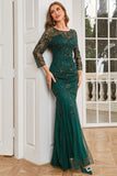 Dark Green Mermaid Beading Prom Dress with Long Sleeves