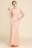 Blush Short Sleeves Sheath Mother Of The Bride Dress