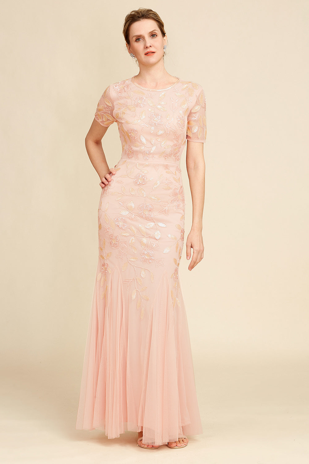Blush Short Sleeves Sheath Mother Of The Bride Dress