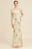 GoldenMermaid V-Neck Sequins Mother Of The Bride Dress with Short Sleeves