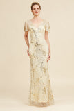 GoldenMermaid V-Neck Sequins Mother Of The Bride Dress with Short Sleeves