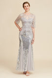 Grey Sequined Mermaid Mother Of The Bride Dress with Half Sleeves