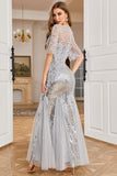 Grey Sequined Mermaid Ankle Length Wedding Guest Dress