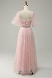 Blush A Line Sweetheart Long Wedding Party Dress with Embroidery