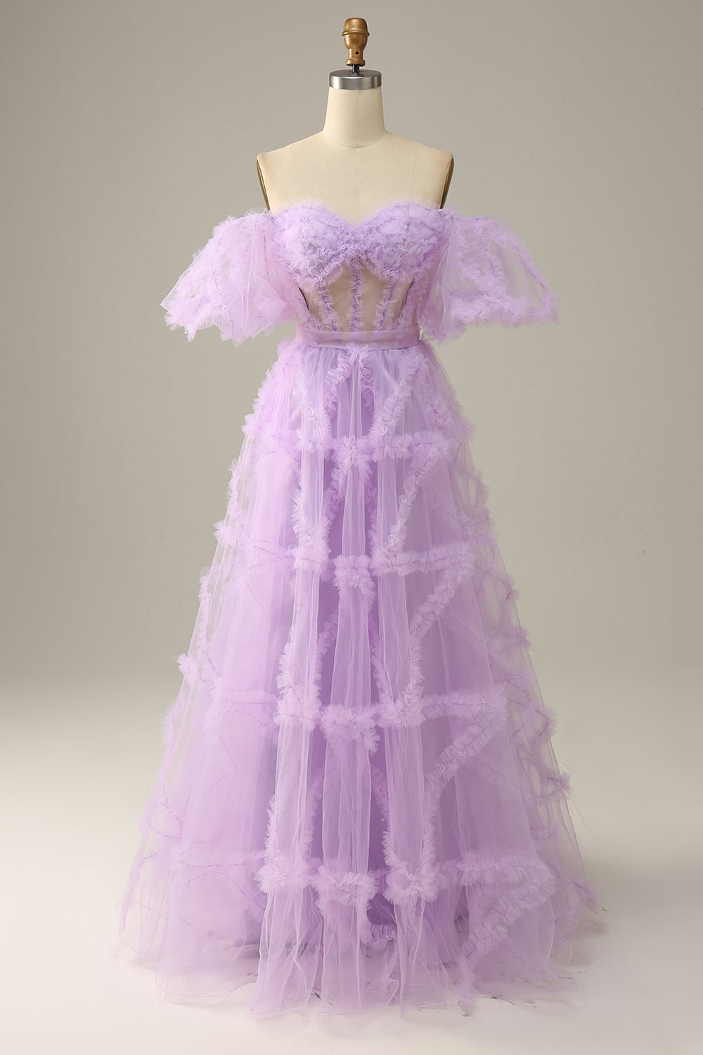 Princess Purple Off The Shoulder Tulle Long Prom Dress
