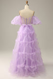 Princess Purple Off The Shoulder Tulle Long Prom Dress