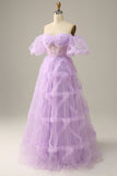 Princess Purple Off The Shoulder Tulle Long Prom Dress