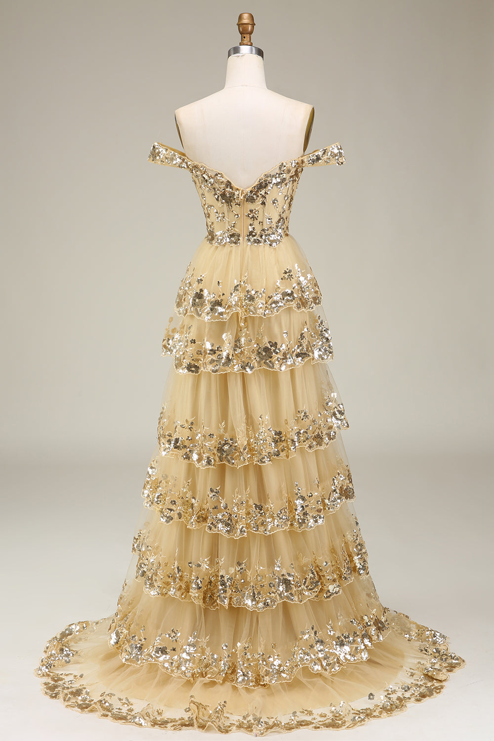 gold prom dress a line Gold A-Line Spaghetti Straps V-Neck Metallic Long Prom Dress, Golden / 4