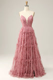 Dusty Rose A-Line Sweetheart Floor Length Tulle Prom Dress