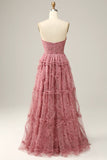 Dusty Rose A-Line Sweetheart Floor Length Tulle Prom Dress