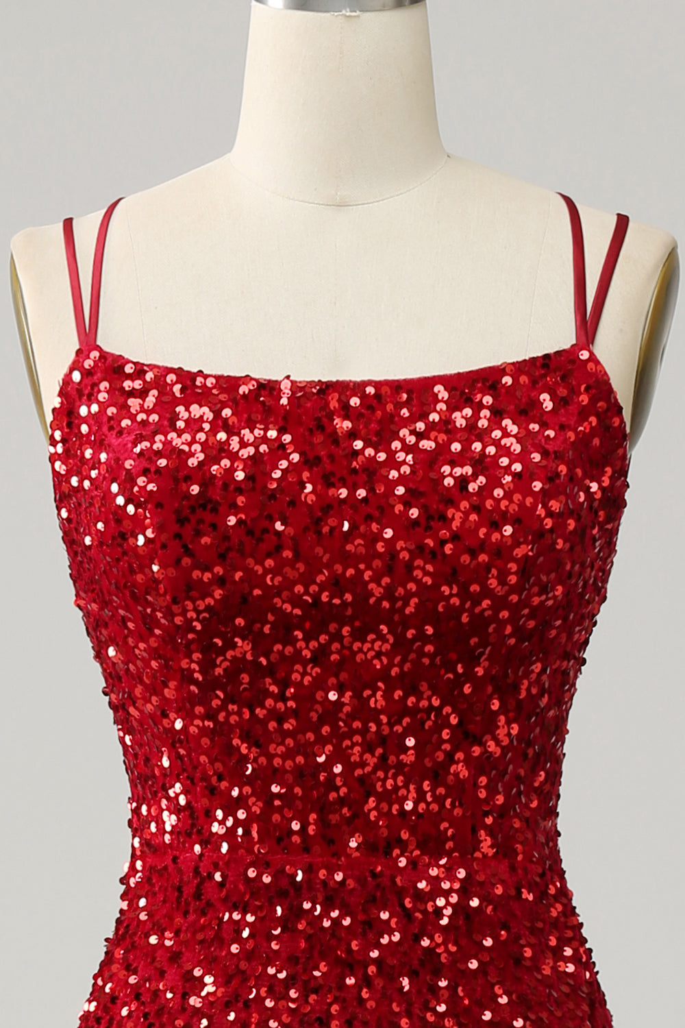 Red Sparkly Mermaid Spaghetti Straps Backless Prom Dress with Fringes