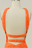 Orange Sheath Halter Sequined Backless Mermaid Prom Dress