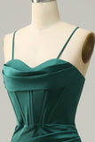 Dark Green Mermaid Spaghetti Straps Floor-Length Prom Dress with Slit