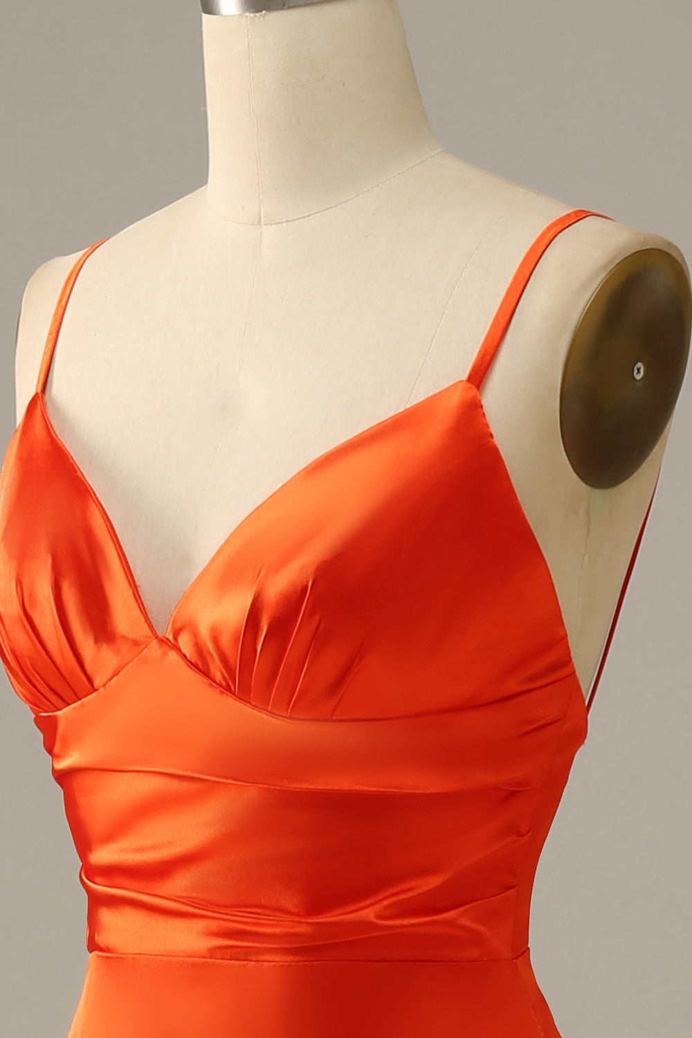 Orange Mermaid Spaghetti Straps Long Satin Prom Dress