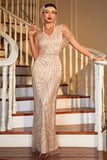 Light Khaki Mermaid V-Neck Great Gatsby Flapper Dress With Short Sleeves