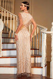 Light Khaki Mermiad V-Neck Great Gatsby Flapper Dress With Short Sleeves