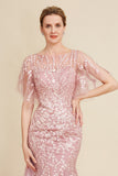 Grey Pink Mermaid Tulle Mother of the Bride Dress with Lace