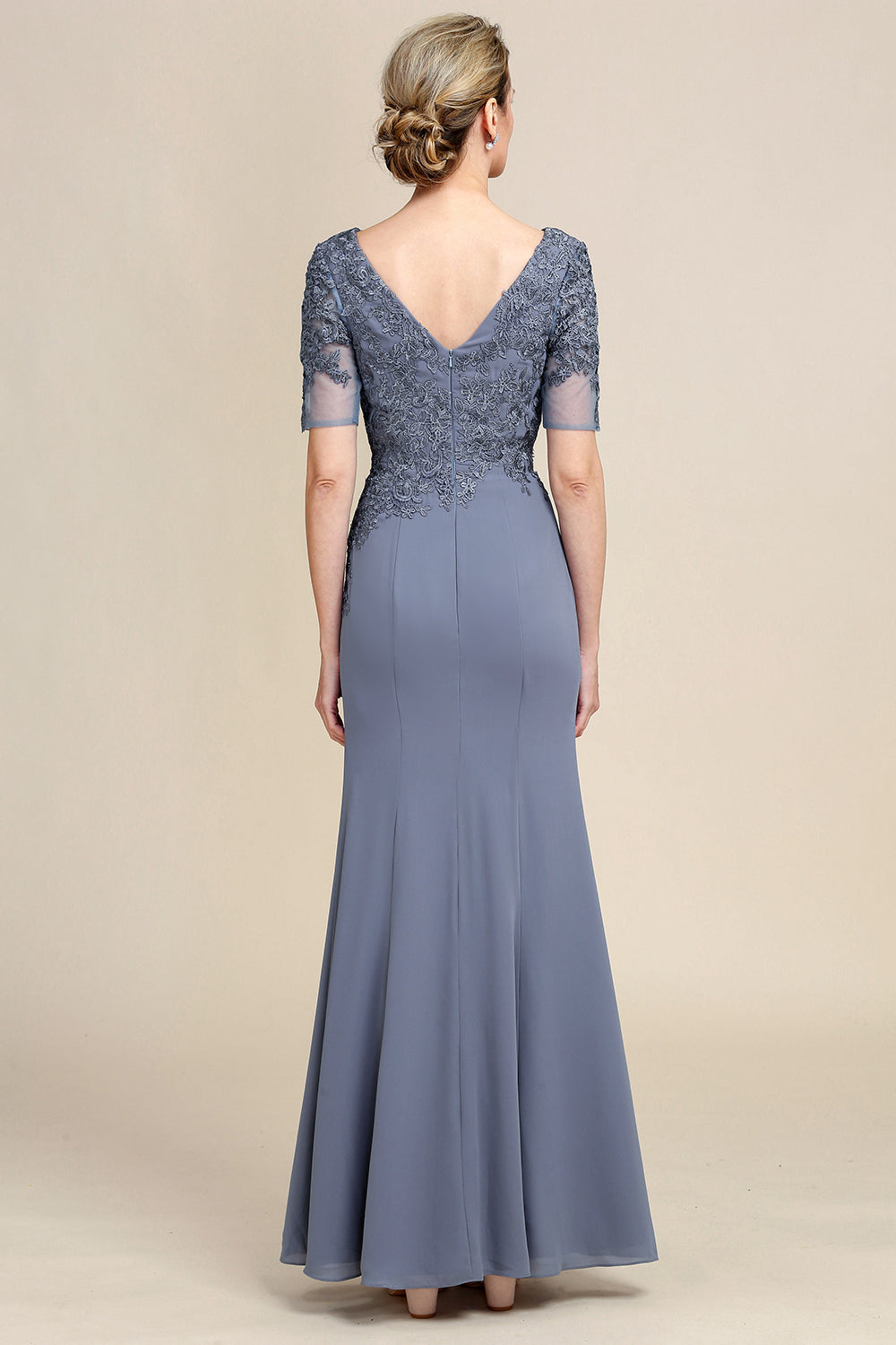 Grey Blue Mermaid Floor Length Chiffon Mother of Bride Dress With Appliques