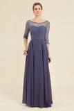 Sparkly Grey Blue Beaded Mother of the Bride Dress