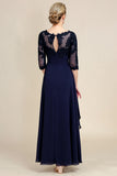 Asymmetrical Appliques Long Mother of Bride Dress with Half Sleeves