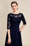 Asymmetrical Appliques Long Mother of Bride Dress with Half Sleeves