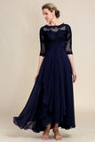 Asymmetrical Appliques Long Mother of Bride Dress with Half Sleeves