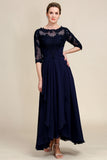 Asymmetrical Appliques Long Mother of Bride Dress with Half Sleeves