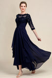 Asymmetrical Appliques Long Mother of Bride Dress with Half Sleeves