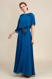 A Line Round Neck Long Mother of Bride Dress with Appliques
