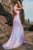Light Purple Mermaid Sweetheart Sequins Prom Dress with Feather