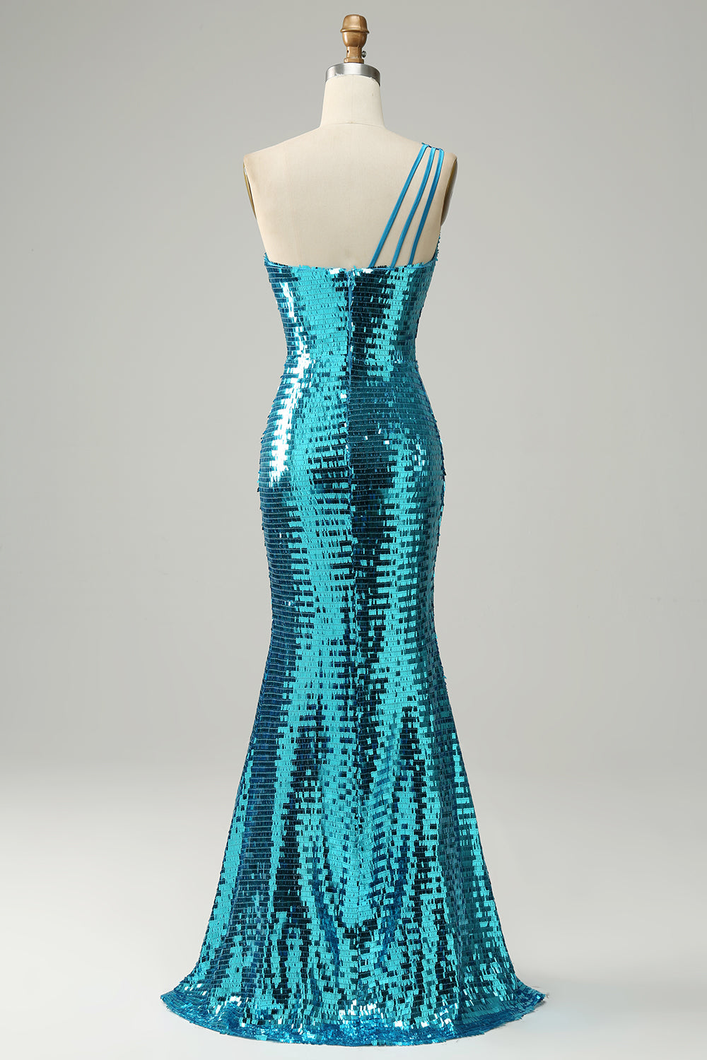 Sparkly Blue Sequins One Shoulder Long Prom Dress with Slit