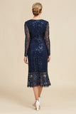Navy Beaded and Sequin Midi Mother of Bride Dress