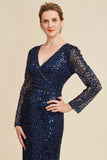 Navy Beaded and Sequin Midi Mother of Bride Dress