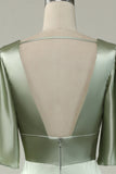 Light Green A Line Deep V Neck Bridesmaid Dress with Half Sleeves