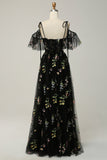 Green A-Line V-Neck Spaghetti Straps Embroidered Formal Party Dress with Slit
