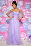 Lavender A Line Off Shoulder Long Prom Dress with Ruffles