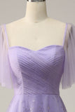 Lavender A Line Off Shoulder Long Prom Dress with Ruffles