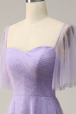 Lavender A Line Off Shoulder Long Prom Dress with Ruffles
