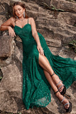 Dark Green Mermaid Spaghetti Straps Lace Corset Plus Size Dress
