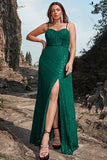 Dark Green Mermaid Spaghetti Straps Lace Corset Plus Size Dress