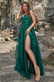 Dark Green A Line Spaghetti Straps Tulle Formal Dress with Slit