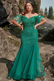 Dark Green Mermaid Off the Shoulder Plus Size Dress with Appliques